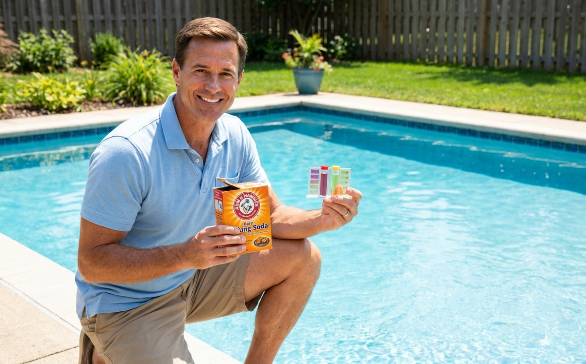 Baking soda is a simple, low-cost way to raise total alkalinity and stabilize pool pH.