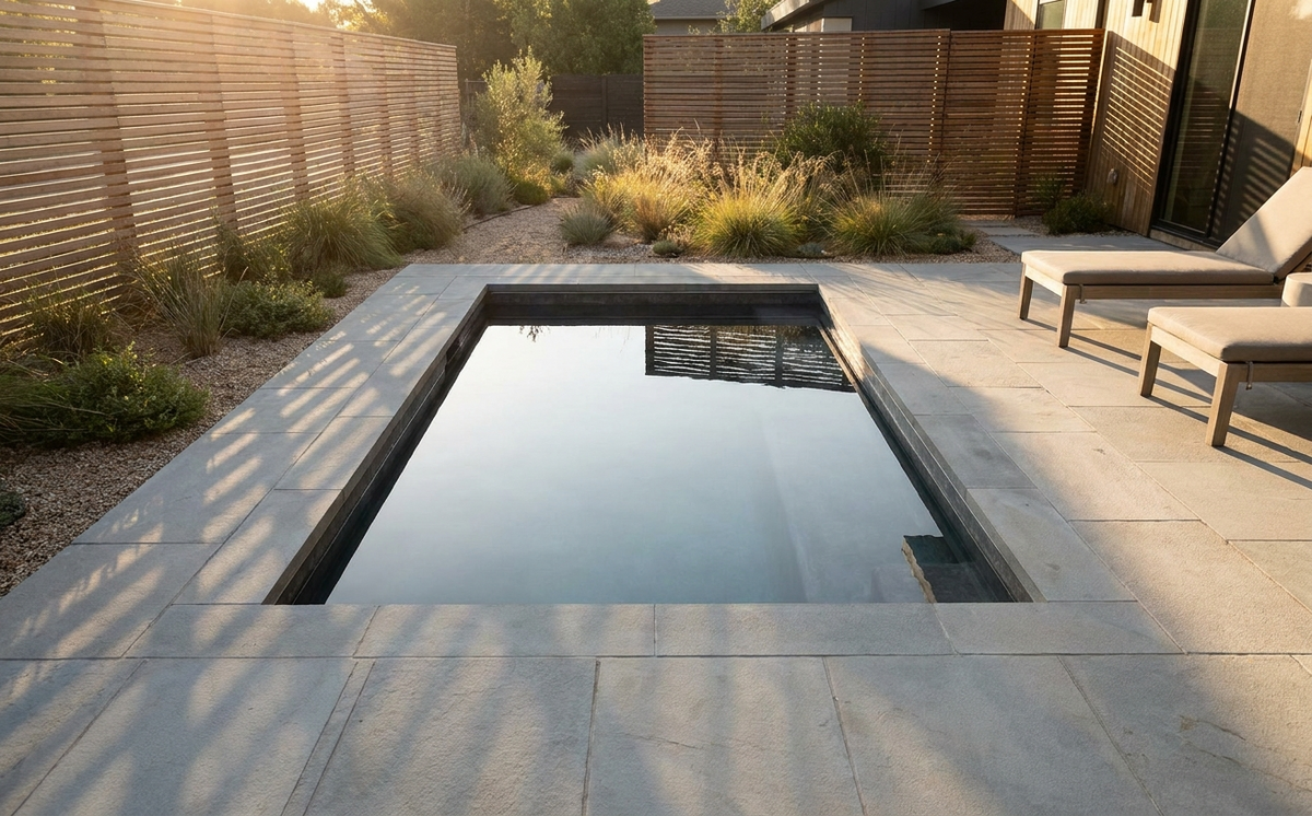 A backyard plunge pool fits where a full-size pool cannot.