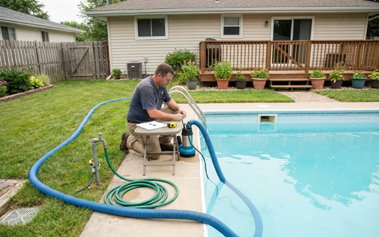 Homeowner managing a partial drain and refill to lower cyanuric acid in a residential pool