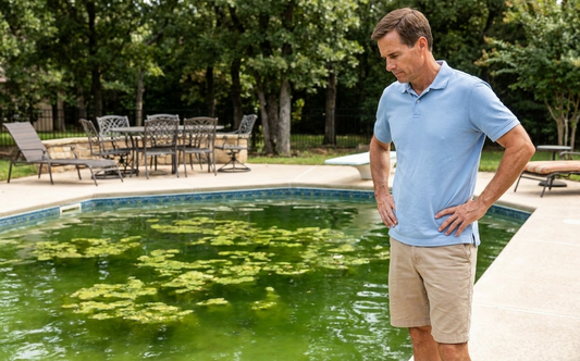 A green pool from an algae bloom is the starting point for treatment