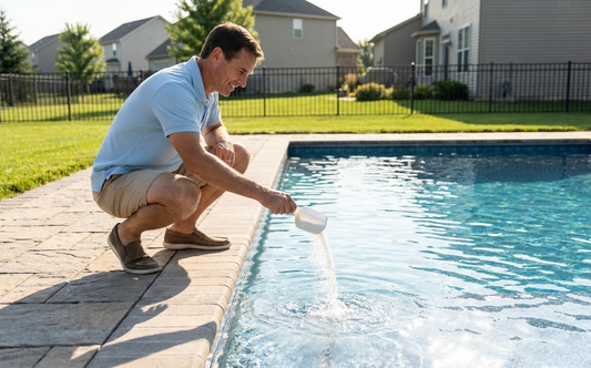 Adding an alkalinity increaser around the pool perimeter