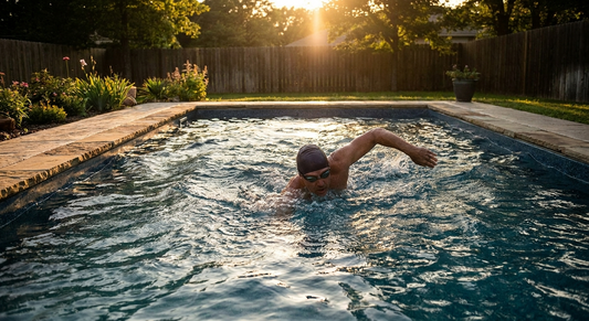 Training with a counter current swim jet in a residential pool