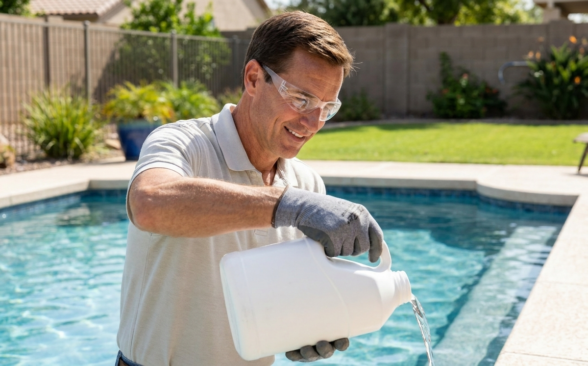 Always wear gloves and eye protection when working with pool acids