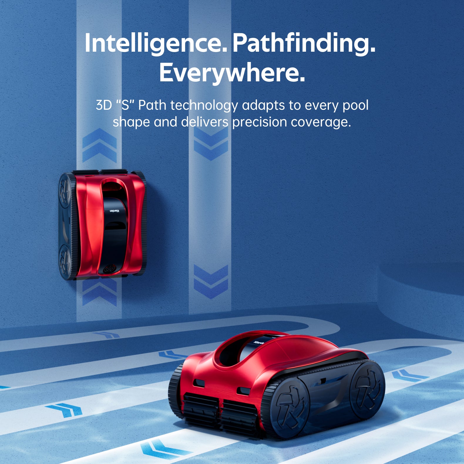 iGarden K Pro robotic pool cleaner: Red and black pool cleaner with 3D S-path technology for efficient pool cleaning.