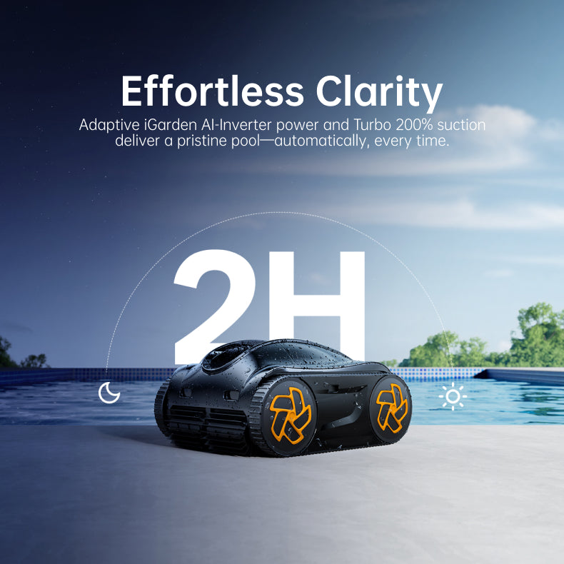 iGarden Pool Cleaner K - Effortless pool cleaning with AI-Inverter power, 2-hour runtime.